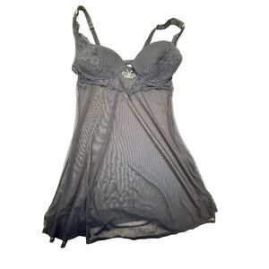 Black Lace Mesh Babydoll Divine Secret Chemise Rhinestone Butterfly medium